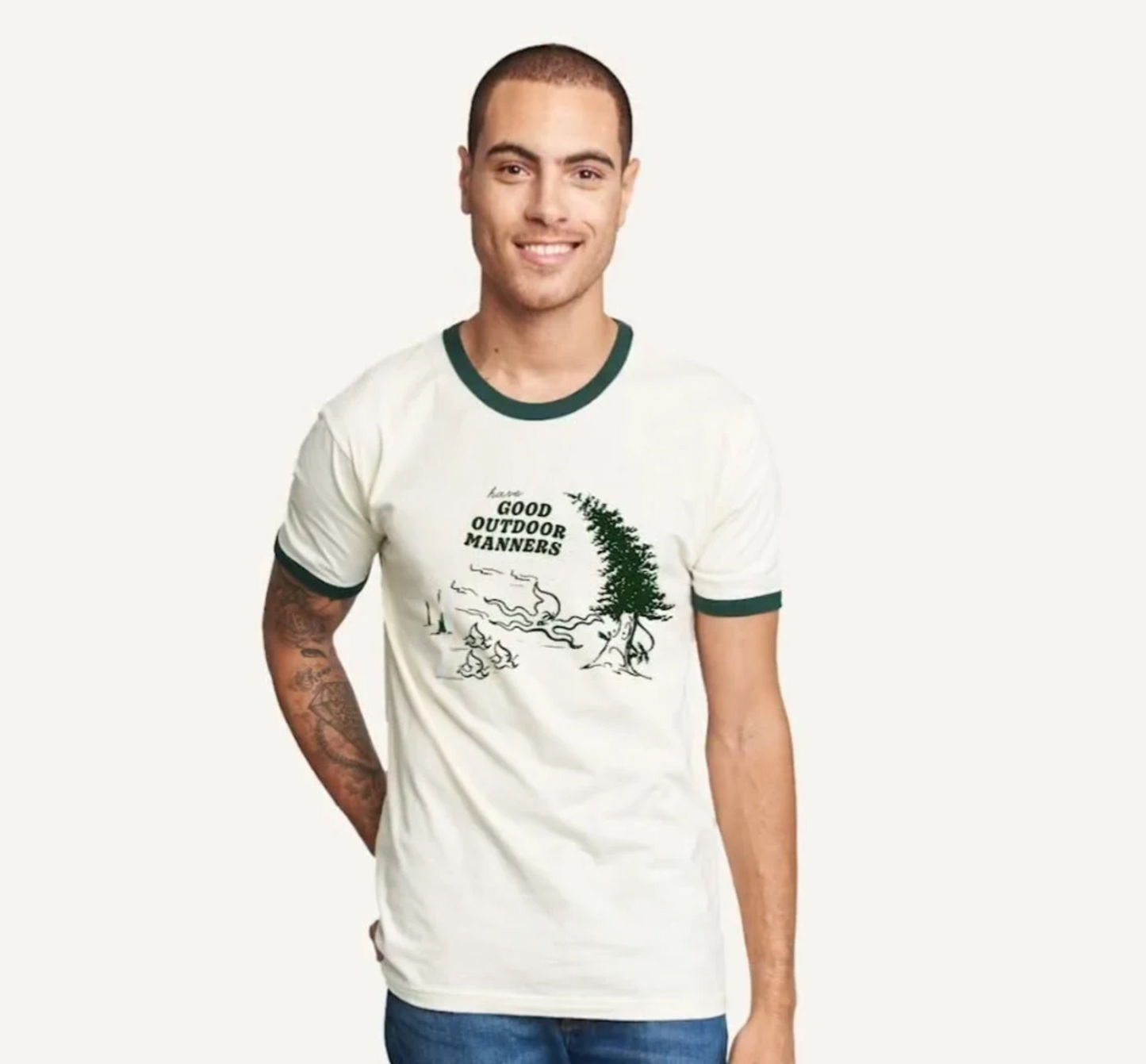 Have Good Outdoor Manners Natural/Forest Green Ringer T-shirt