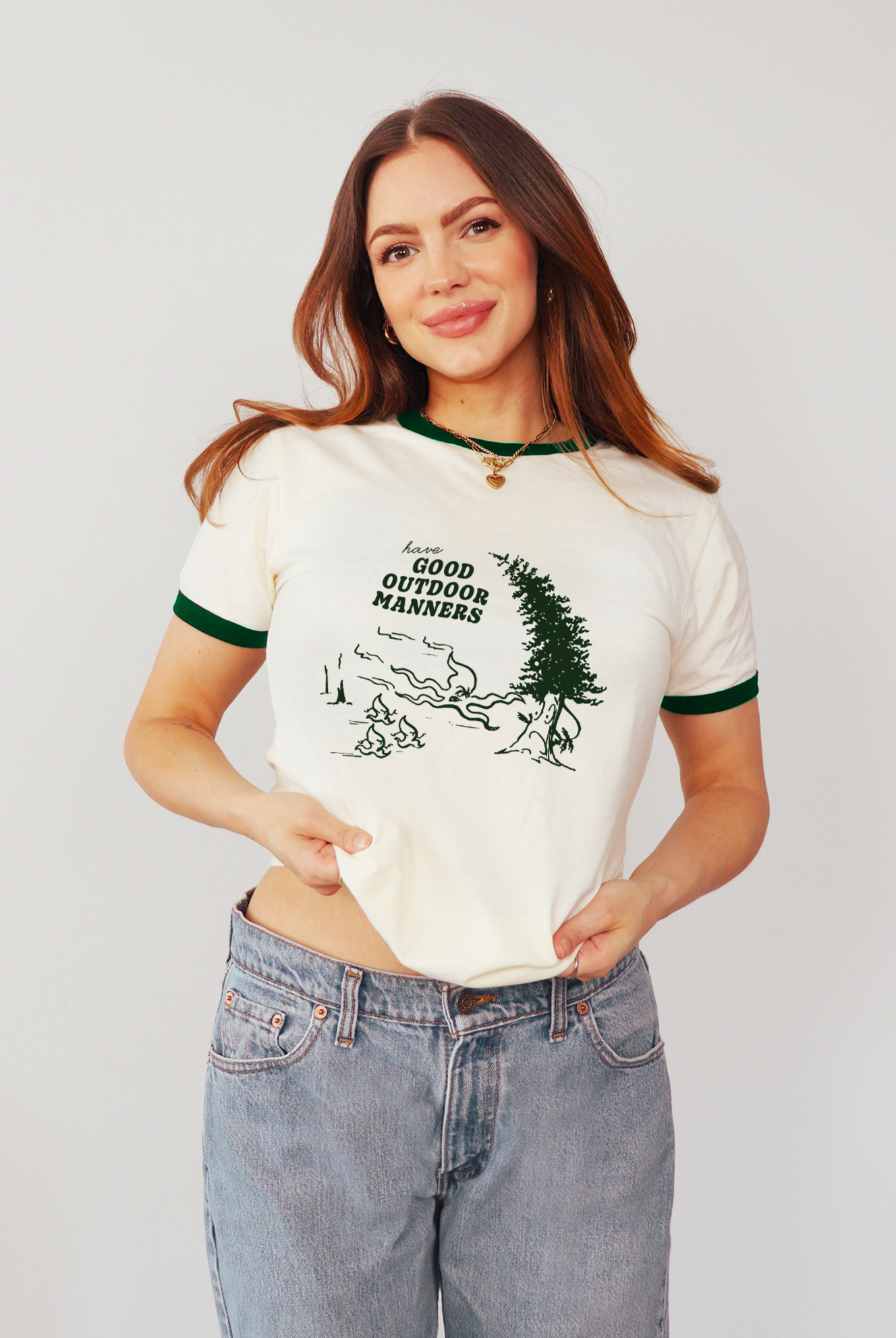 Have Good Outdoor Manners Natural/Forest Green Ringer T-shirt